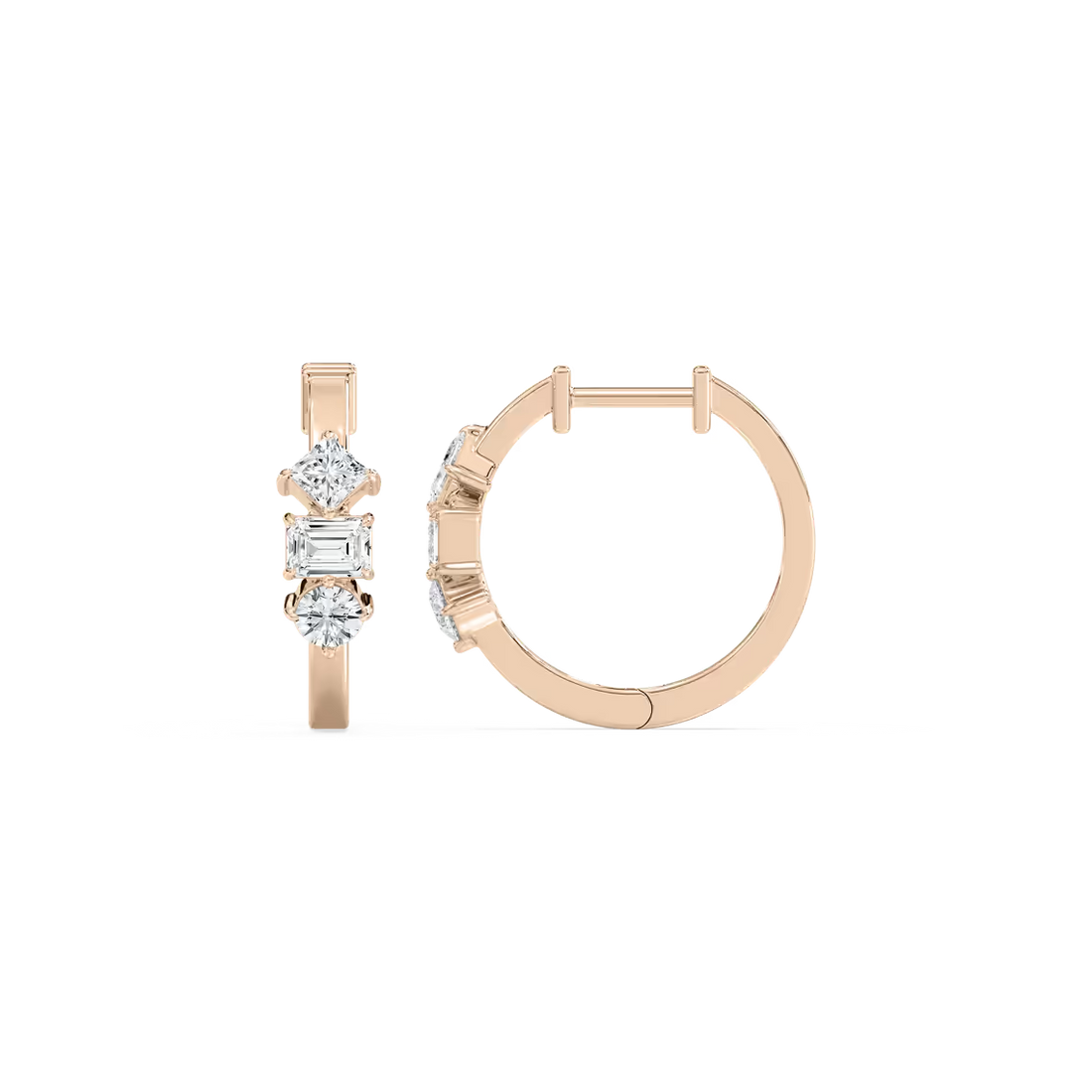 Three Stone Multi Shape Lab Grown Diamond Hoop Earrings