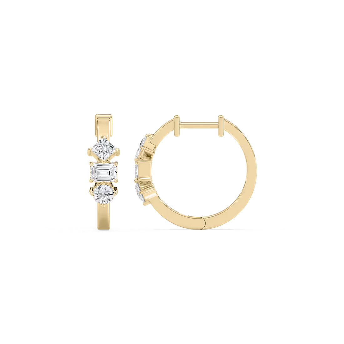 Three Stone Multi Shape Lab Grown Diamond Hoop Earrings