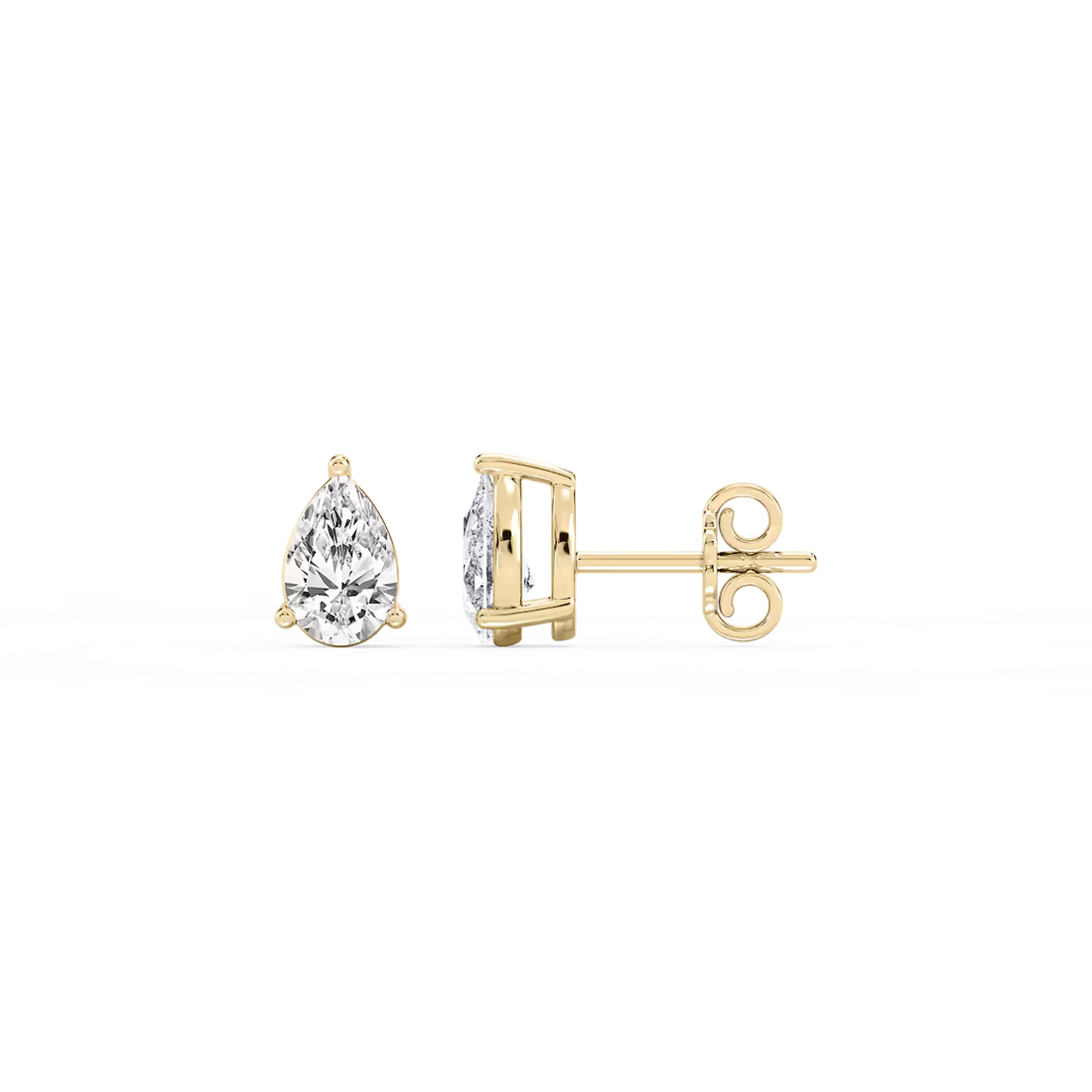 Three Prong Pear Lab Grown Diamond Stud Earrings