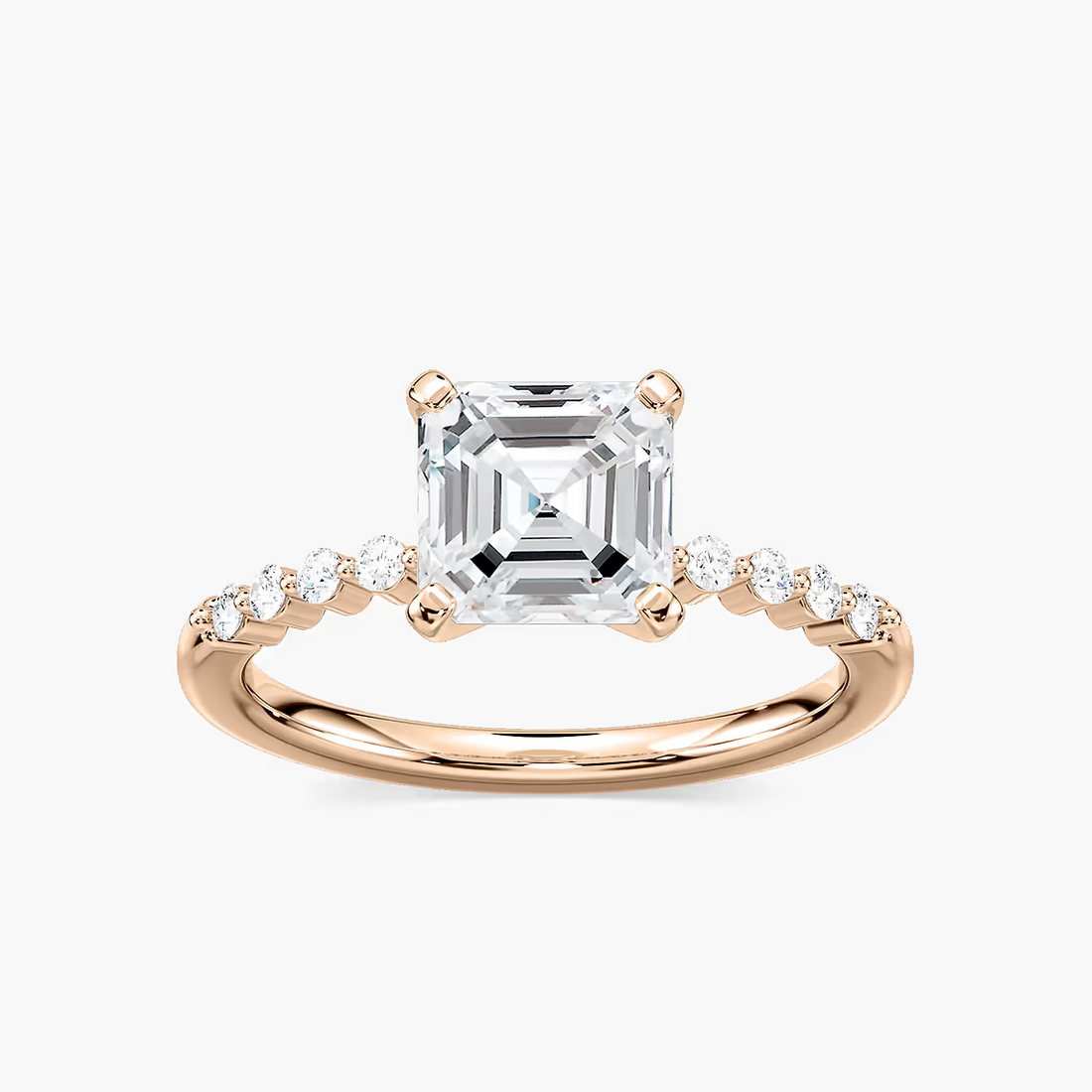 Asscher Cut Shared Prong Side Stone Engagement Ring