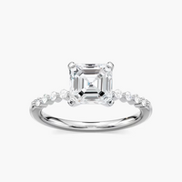 Asscher Cut Shared Prong Side Stone Engagement Ring