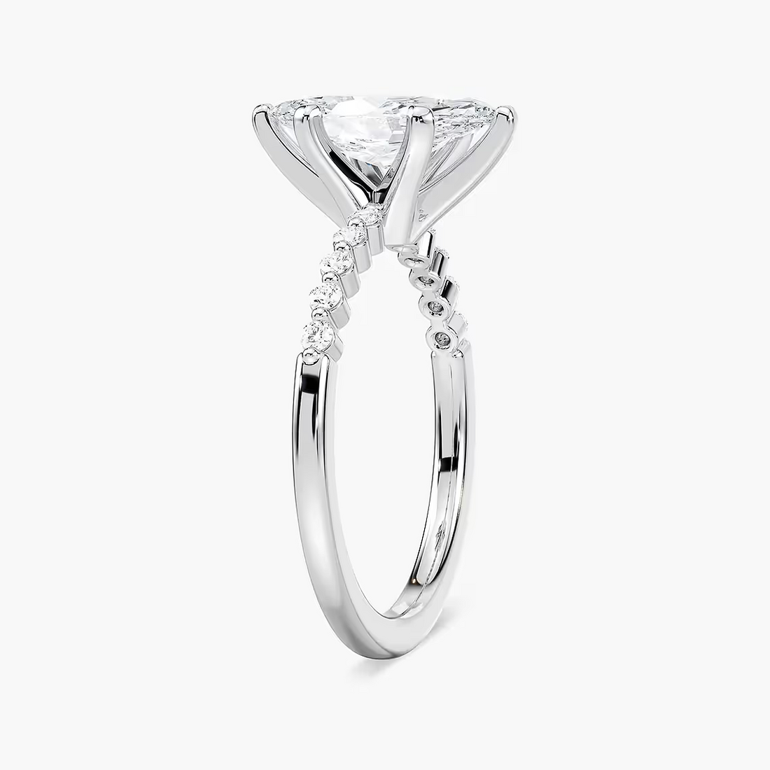 Marquise Cut Shared Prong Side Stone Engagement Ring