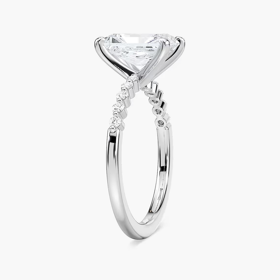 Radiant Cut Shared Prong Side Stone Engagement Ring