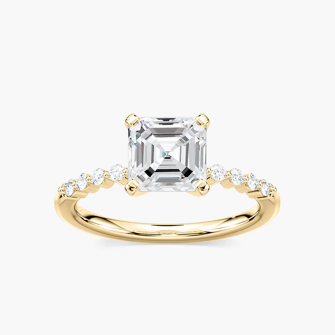 Asscher Cut Shared Prong Side Stone Engagement Ring