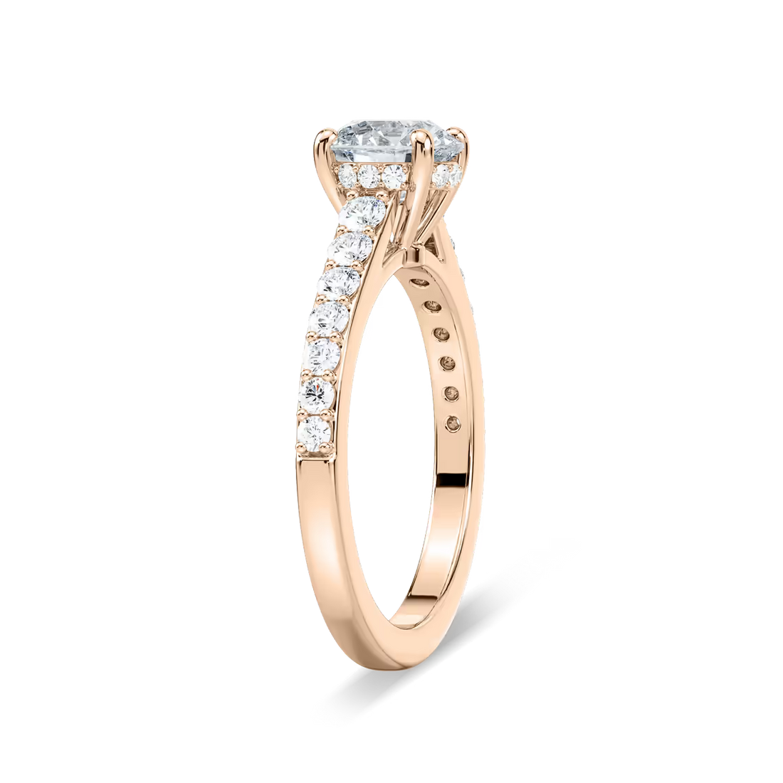 Round Shared Prong Engagement Ring with Hidden Halo