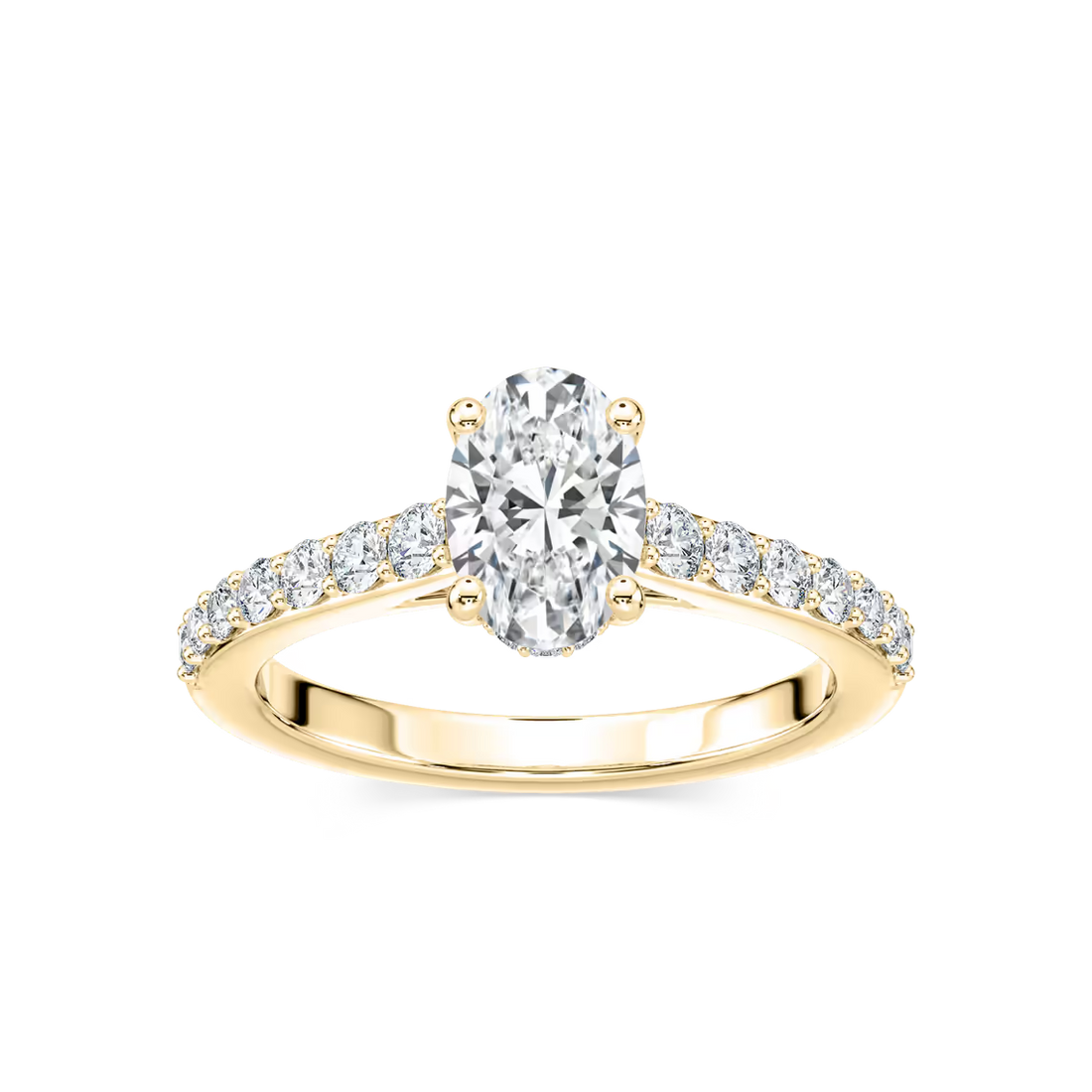 Oval Shared Prong Engagement Ring with Hidden Halo