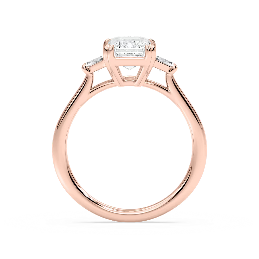 Double Prong Emerald Cut Three Stone Engagement Ring