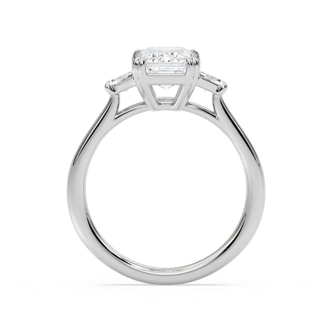 Double Prong Emerald Cut Three Stone Engagement Ring