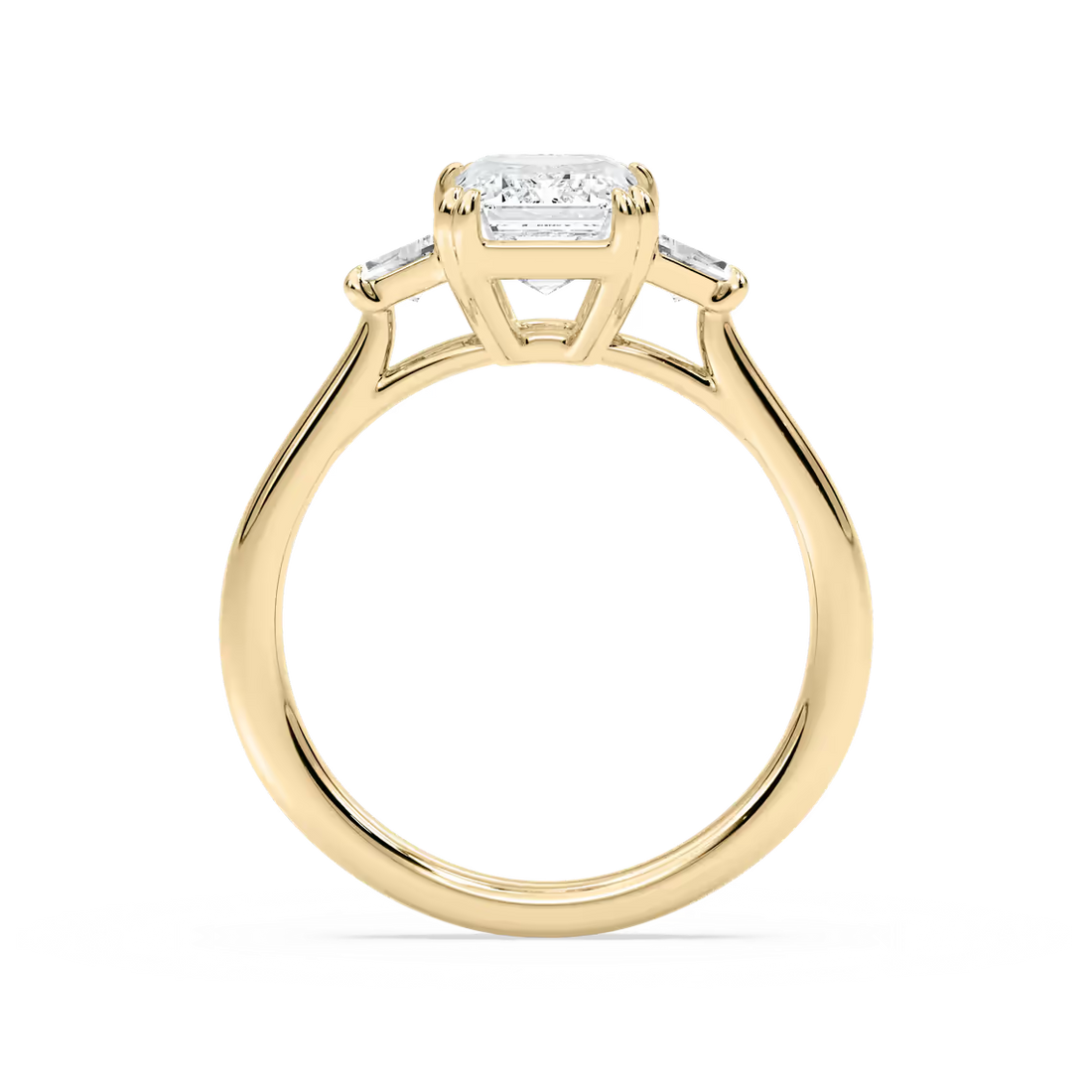 Double Prong Emerald Cut Three Stone Engagement Ring