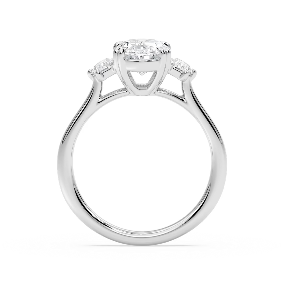 Double Prong Oval Three Stone Engagement Ring