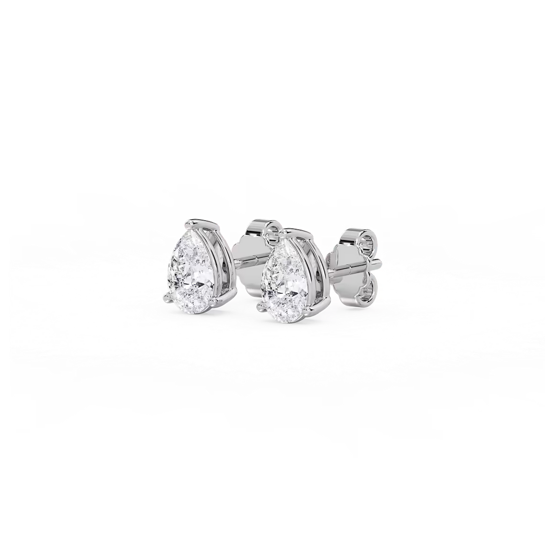 Three Prong Pear Lab Grown Diamond Stud Earrings