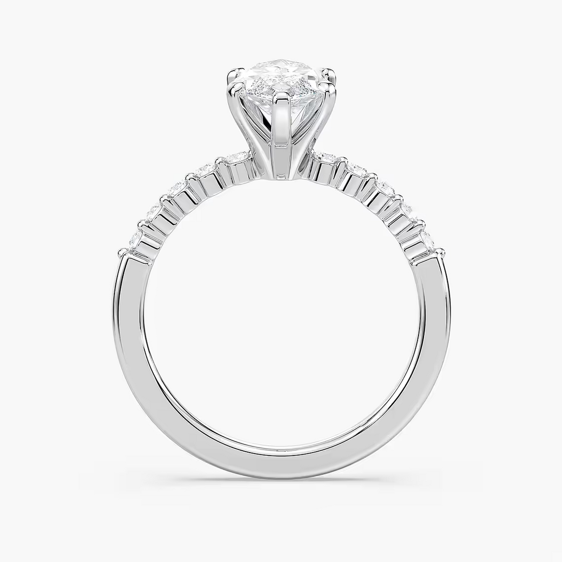Marquise Cut Shared Prong Side Stone Engagement Ring