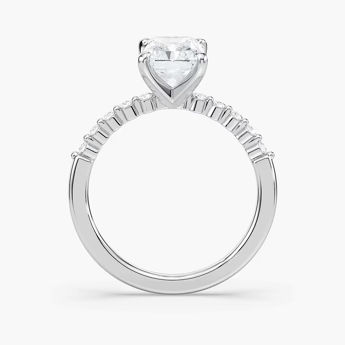 Radiant Cut Shared Prong Side Stone Engagement Ring