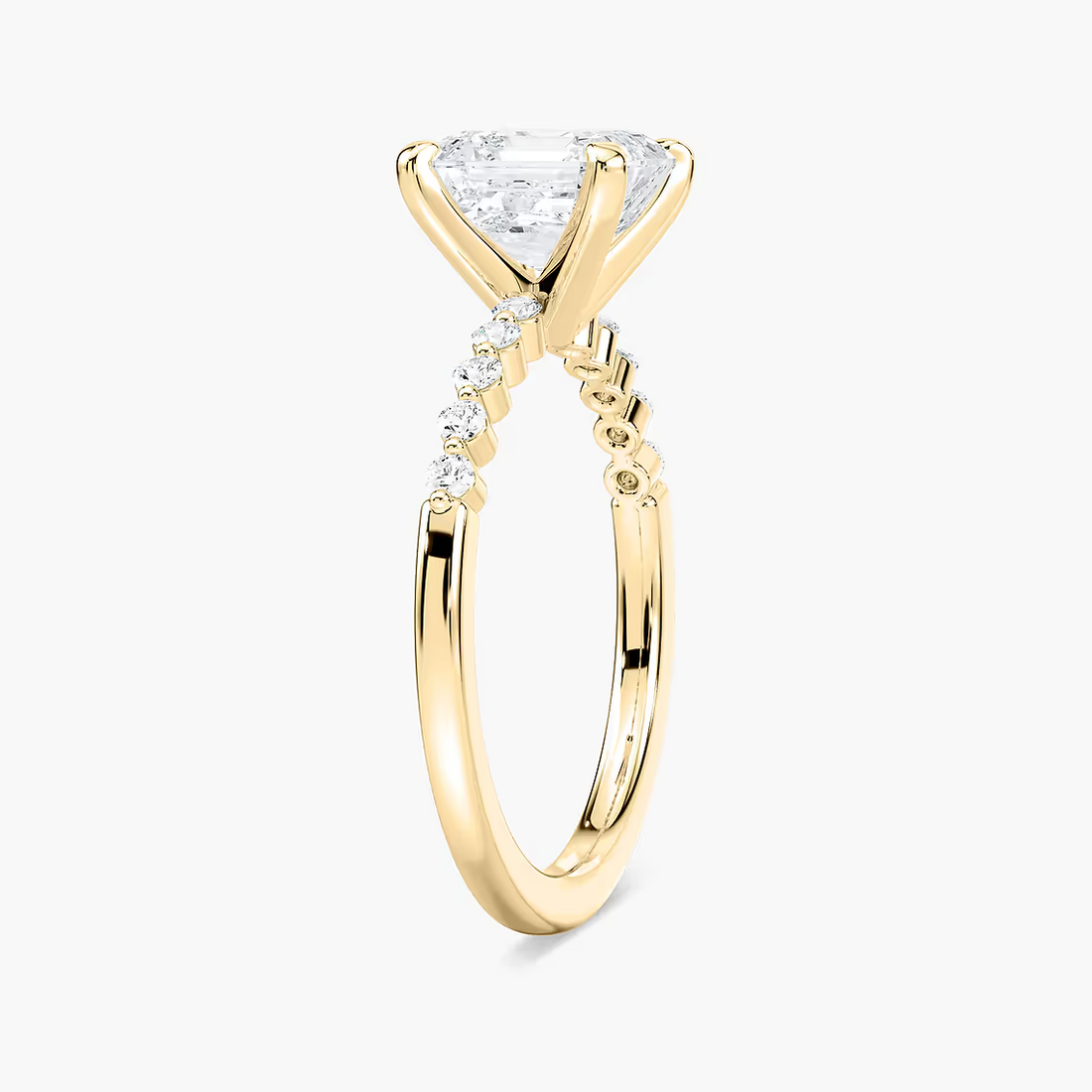 Asscher Cut Shared Prong Side Stone Engagement Ring