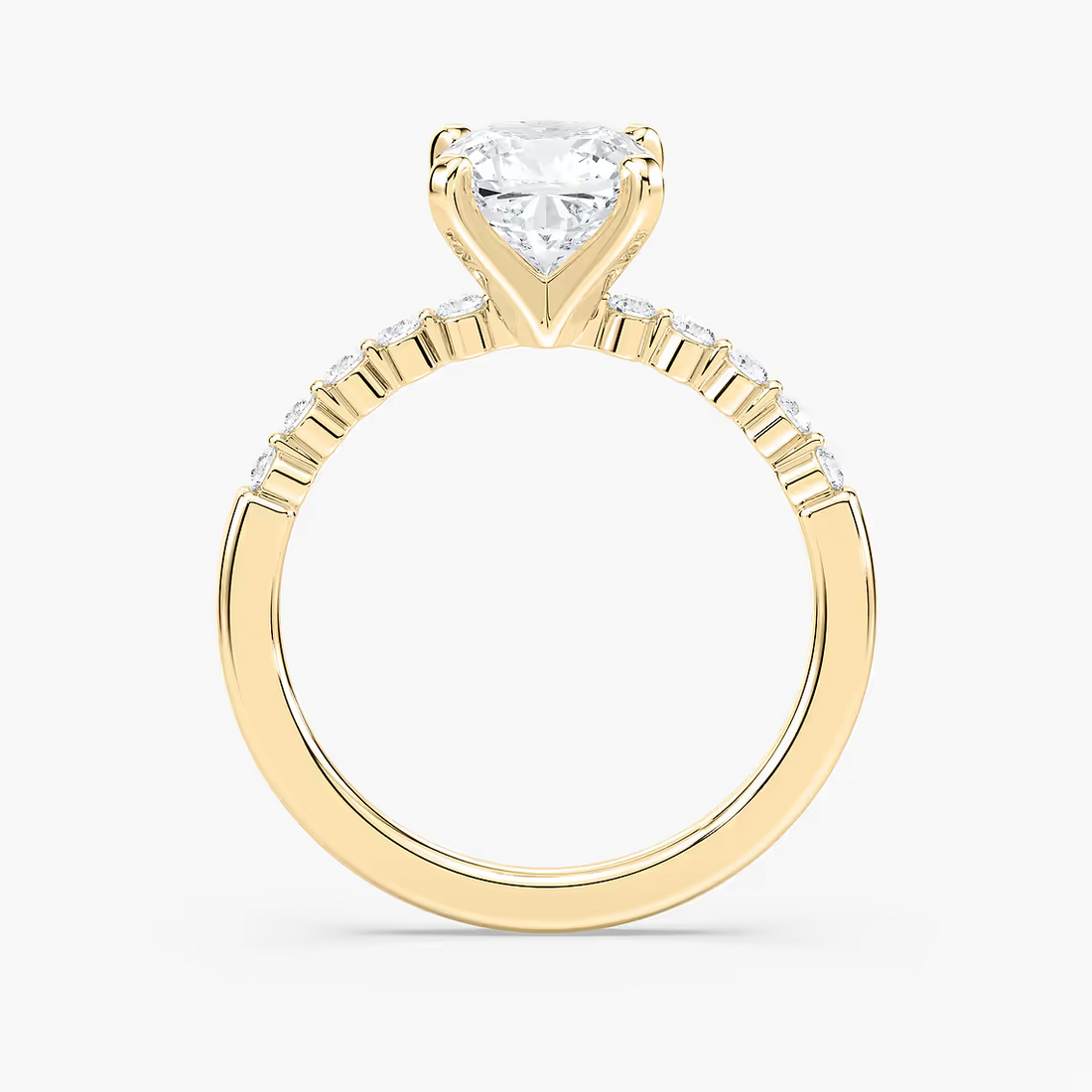 Cushion Cut Shared Prong Side Stone Engagement Ring