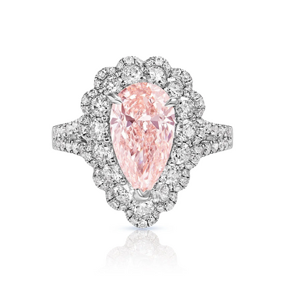 Pear Shape Fancy Intense Orangey Pink Diamond Engagement Ring