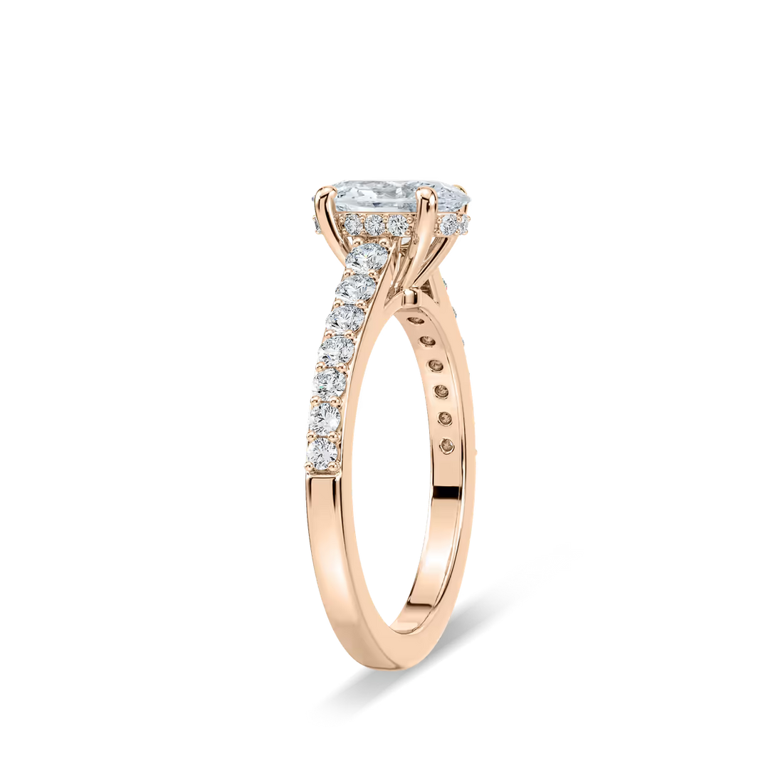 Oval Shared Prong Engagement Ring with Hidden Halo