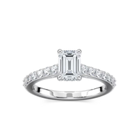 Emerald Cut Shared Prong Engagement Ring with Hidden Halo