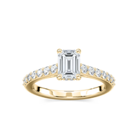 Emerald Cut Shared Prong Engagement Ring with Hidden Halo