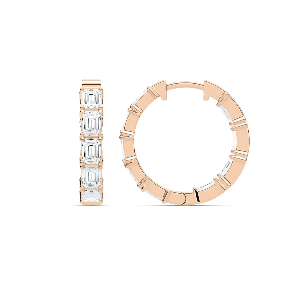 Emerald Cut Lab Grown Diamond Hoop Earrings
