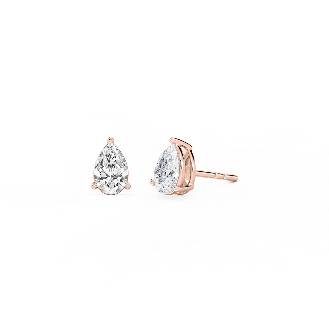 Three Prong Pear Lab Grown Diamond Stud Earrings