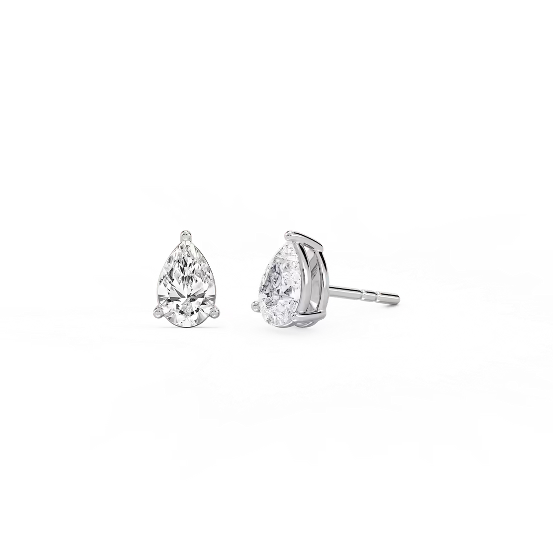 Three Prong Pear Lab Grown Diamond Stud Earrings