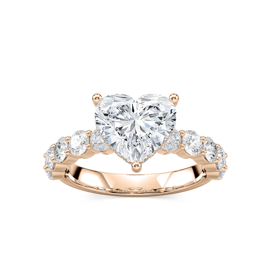 Heart Shaped Shared Prong Engagement Ring with Hidden Halo