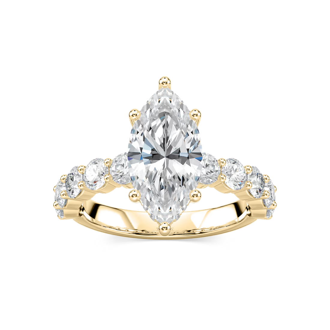 Marquise Cut Shared Prong Engagement Ring with Hidden Halo