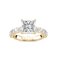 Princess Shaped Shared Prong Engagement Ring with Hidden Halo