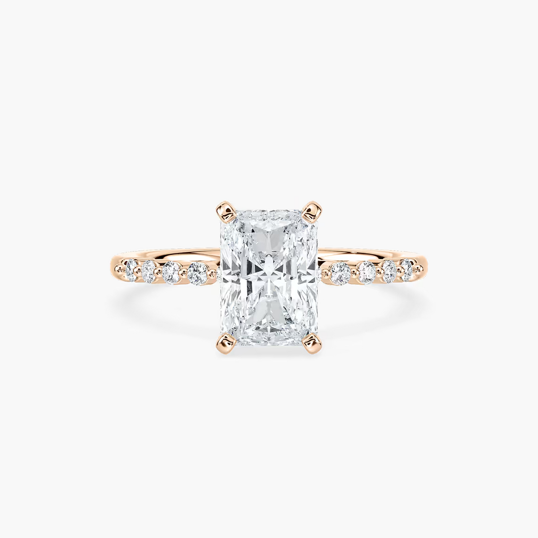 Radiant Cut Shared Prong Side Stone Engagement Ring