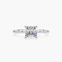 Cushion Cut Shared Prong Side Stone Engagement Ring