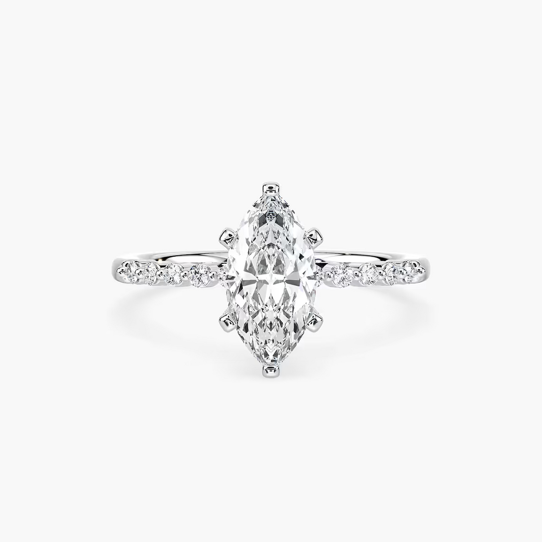 Marquise Cut Shared Prong Side Stone Engagement Ring