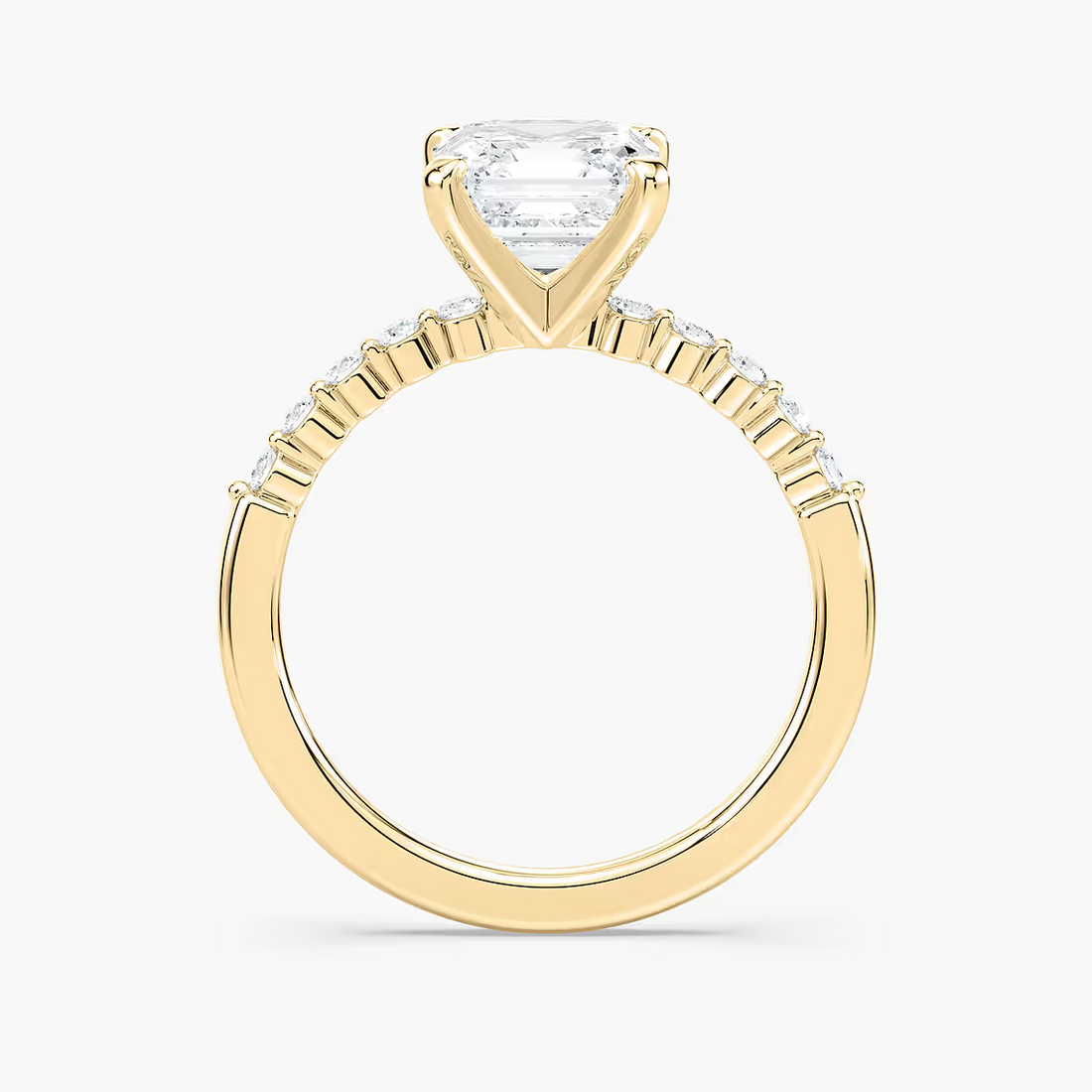 Asscher Cut Shared Prong Side Stone Engagement Ring