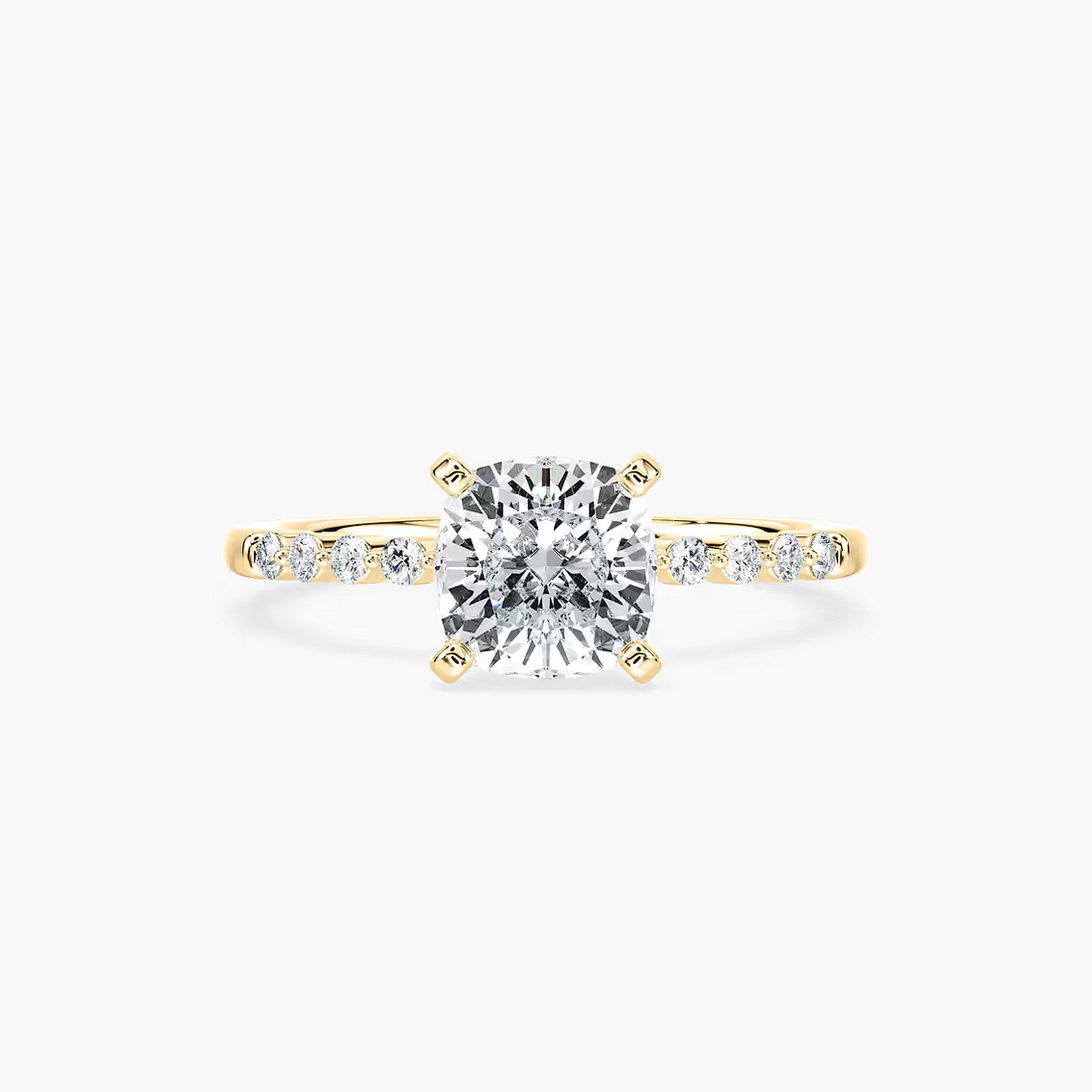 Cushion Cut Shared Prong Side Stone Engagement Ring