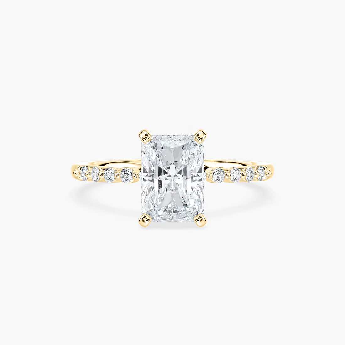 Radiant Cut Shared Prong Side Stone Engagement Ring