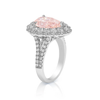 Pear Shape Fancy Intense Orangey Pink Diamond Engagement Ring