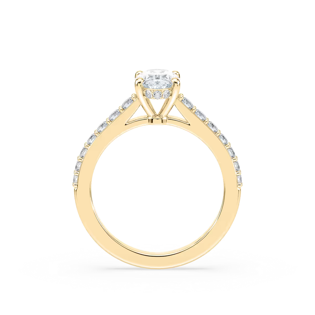 Oval Shared Prong Engagement Ring with Hidden Halo