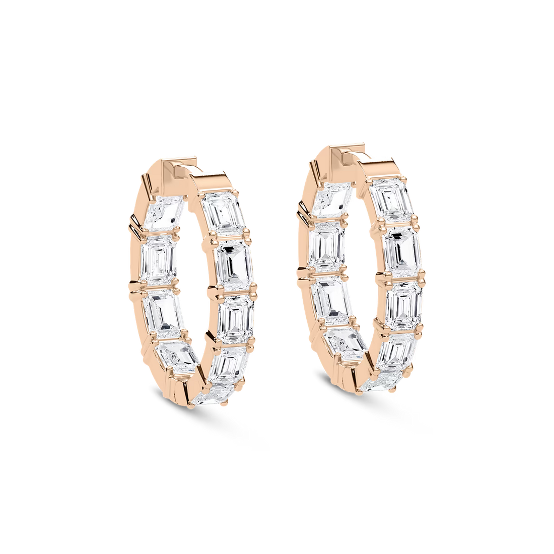 Emerald Cut Lab Grown Diamond Hoop Earrings