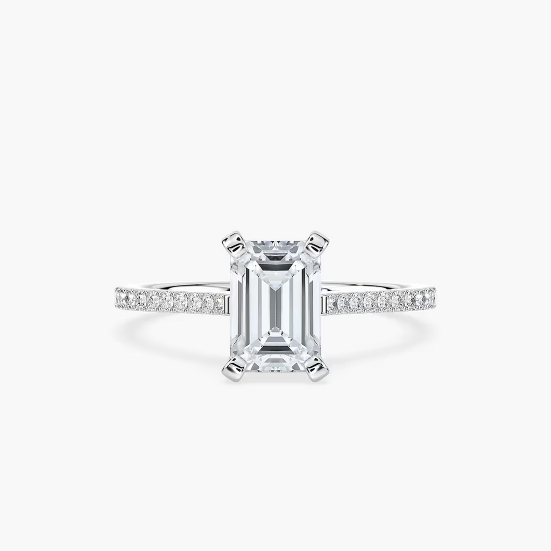 Pavé Set Emerald Cut Engagement Ring