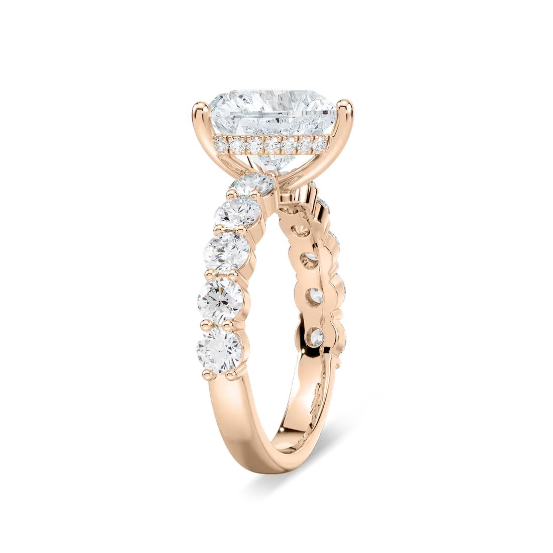 Heart Shaped Shared Prong Engagement Ring with Hidden Halo