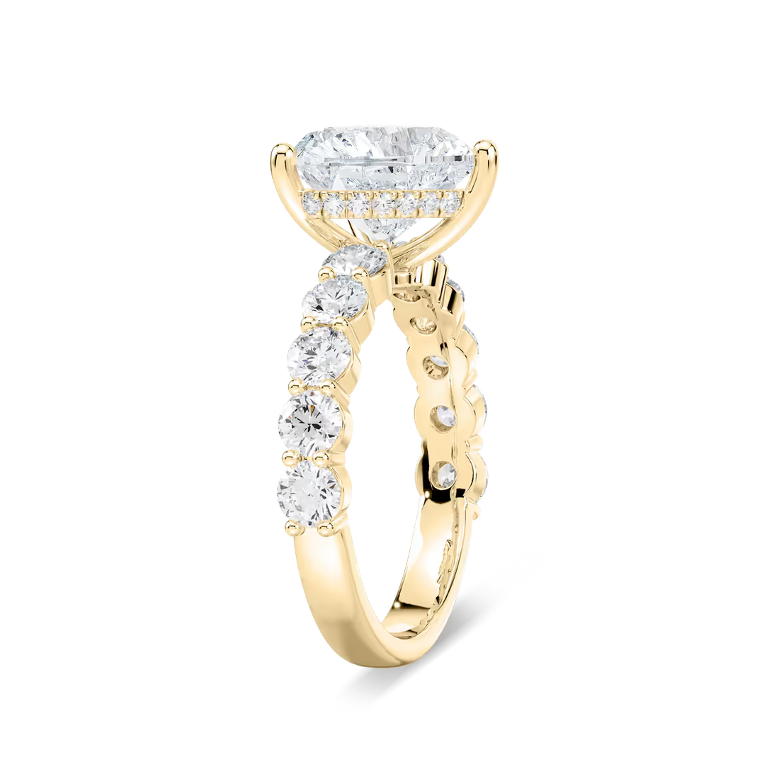 Heart Shaped Shared Prong Engagement Ring with Hidden Halo