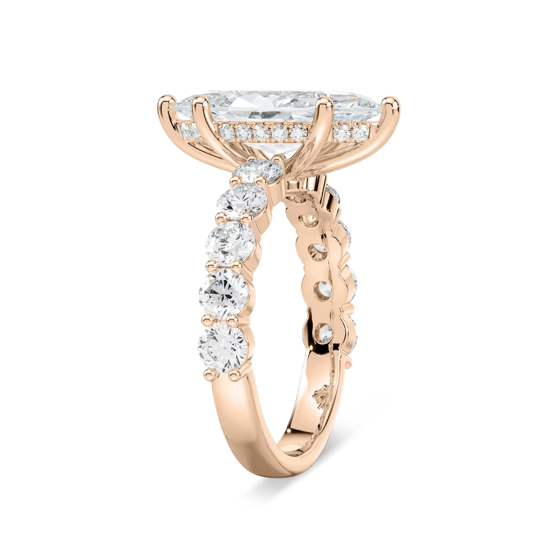 Marquise Cut Shared Prong Engagement Ring with Hidden Halo