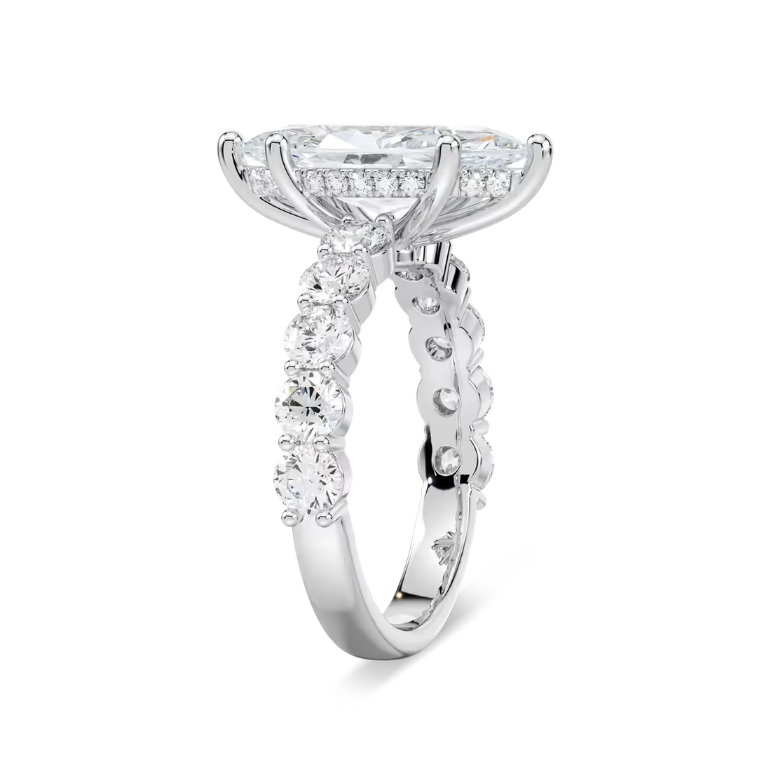 Marquise Cut Shared Prong Engagement Ring with Hidden Halo
