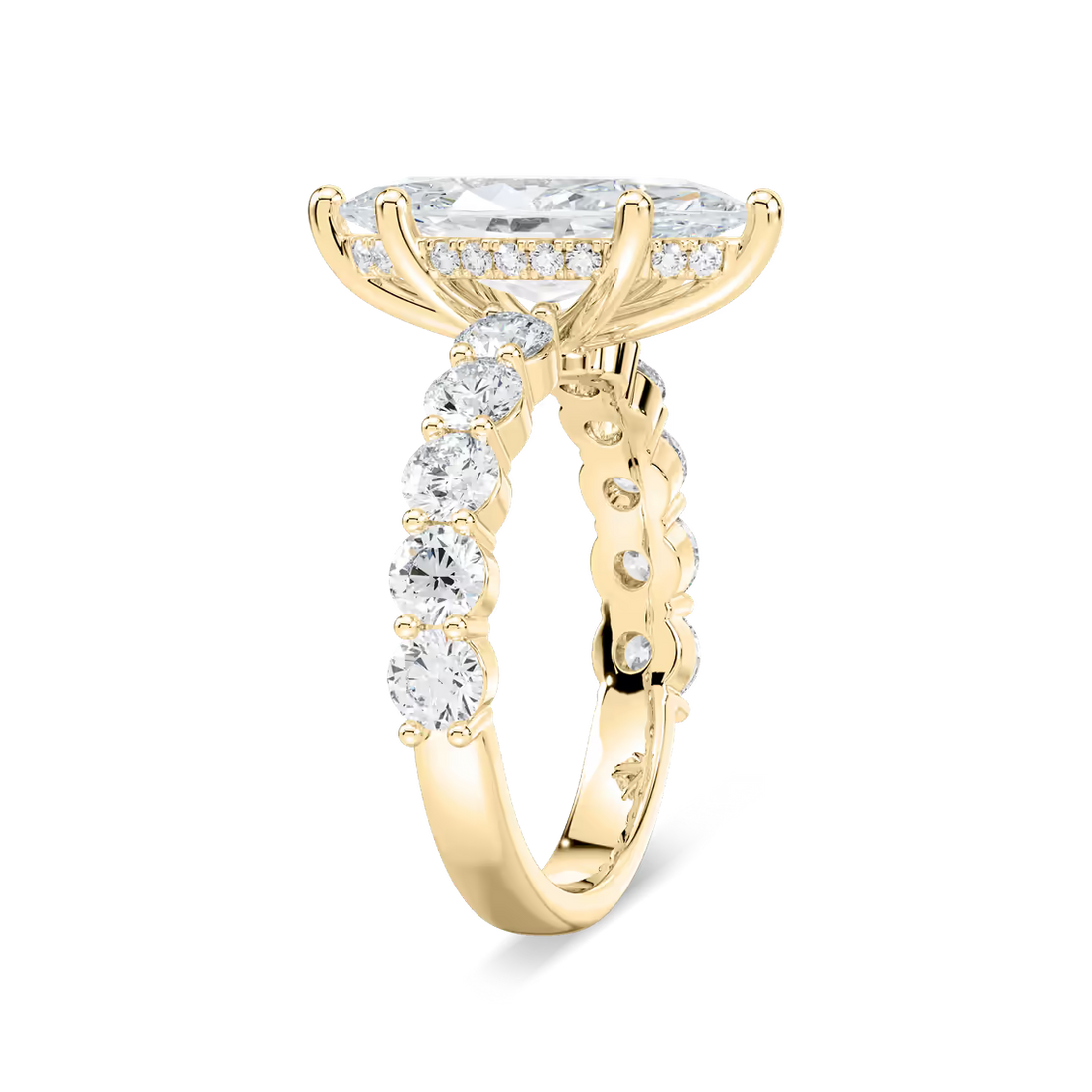 Marquise Cut Shared Prong Engagement Ring with Hidden Halo