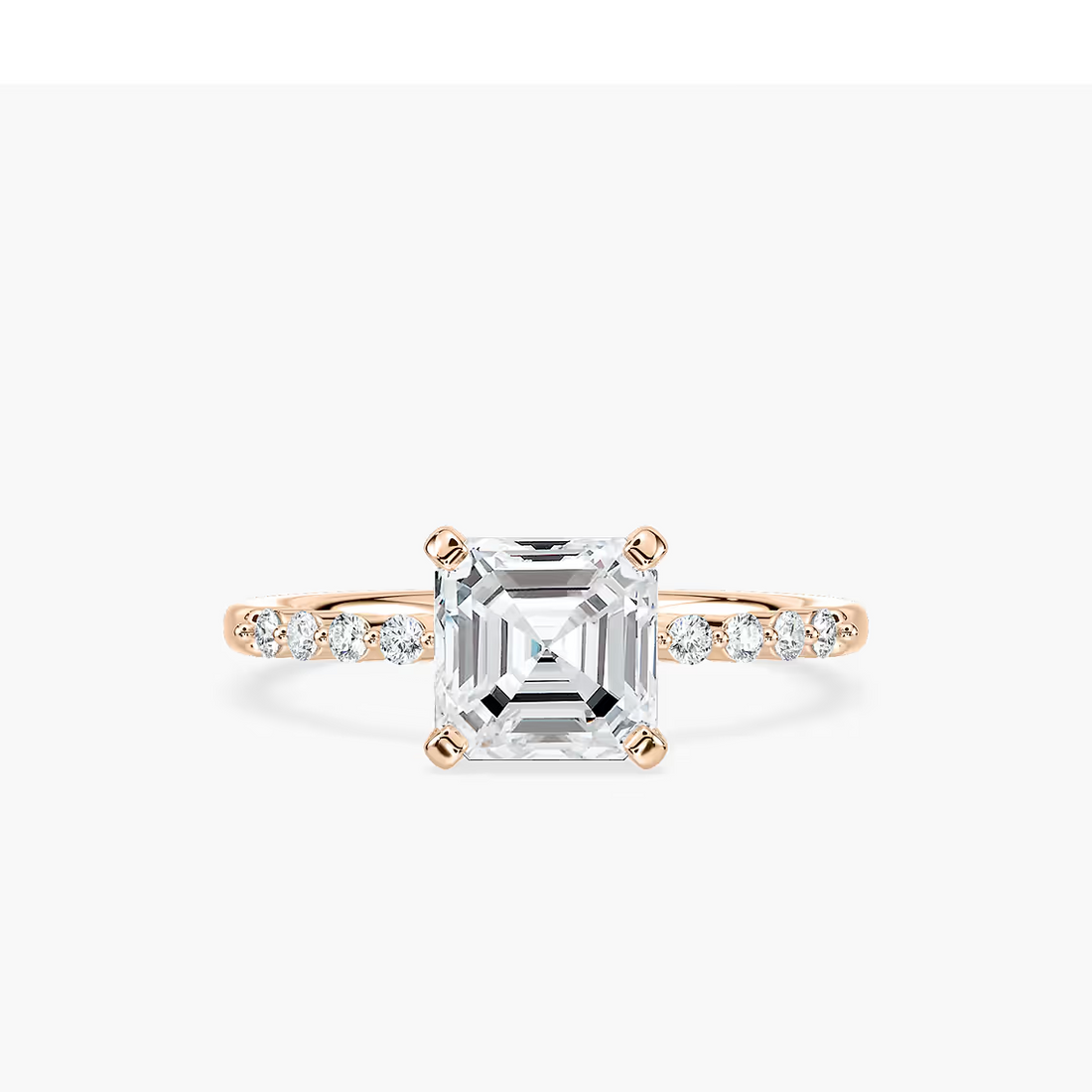 Asscher Cut Shared Prong Side Stone Engagement Ring