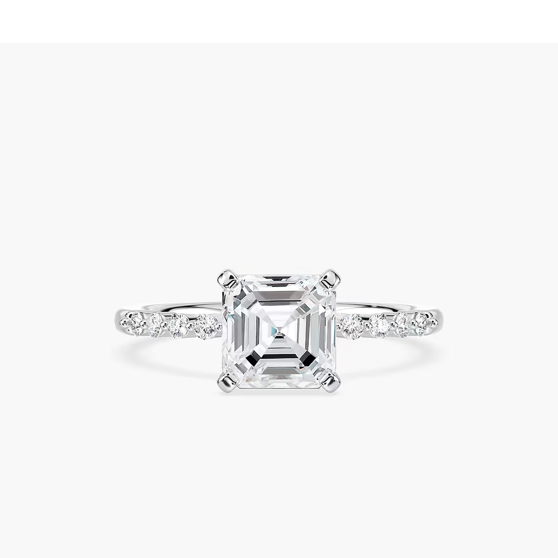 Asscher Cut Shared Prong Side Stone Engagement Ring