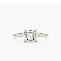 Asscher Cut Shared Prong Side Stone Engagement Ring