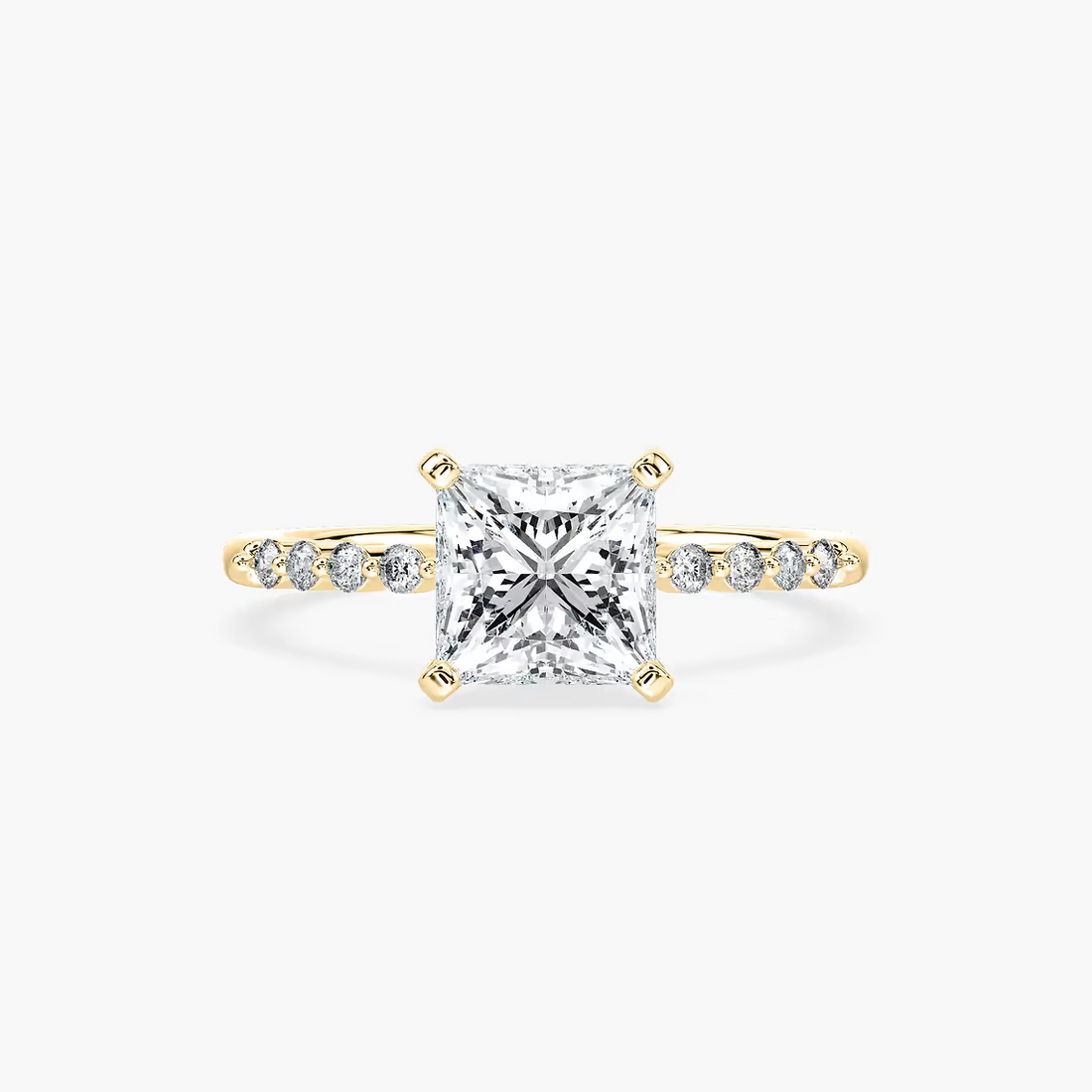 Princess Cut Shared Prong Side Stone Engagement Ring
