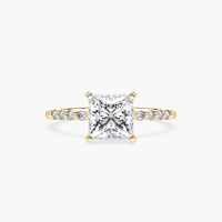 Princess Cut Shared Prong Side Stone Engagement Ring