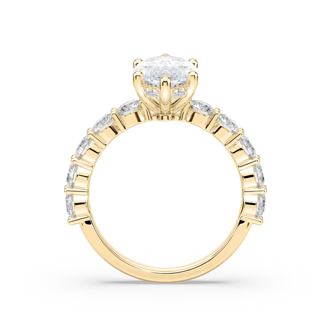 Marquise Cut Shared Prong Engagement Ring with Hidden Halo